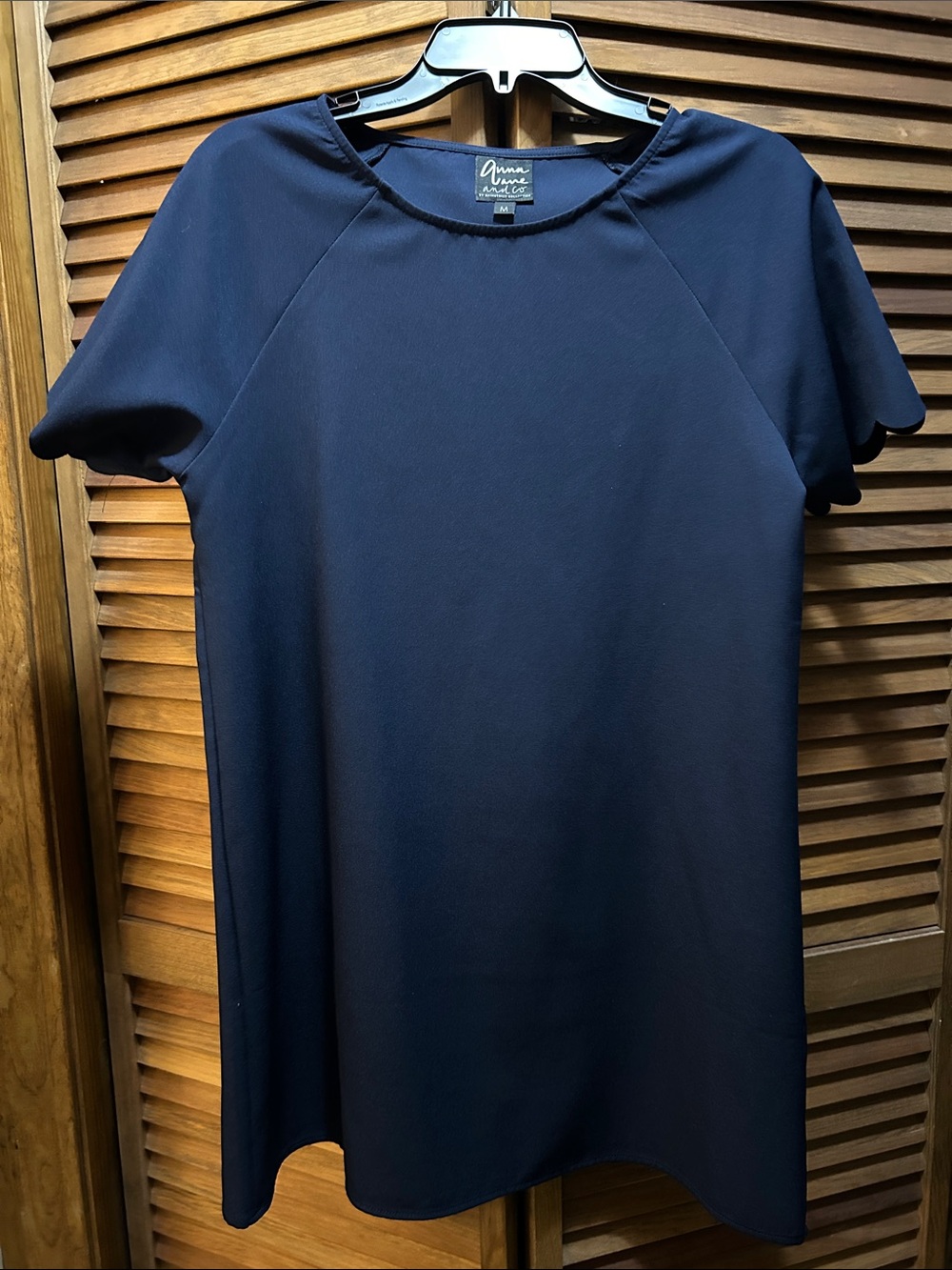 Anna Lane Navy Dress with scalloped sleeves